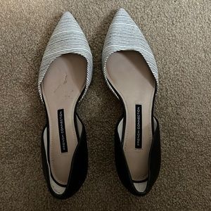French Connection Low Heel Dress shoes. White and black stripes. Like new